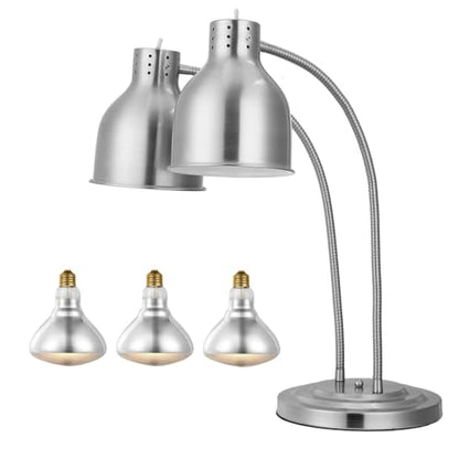 VEVOR Food Heat Lamp, 500W Electric Commercial Food Warmer Light, 2-Head Stainless Steel French Fry Heating Lamp with 3 Bulbs, Catering Food Warming Equipment for Kitchen, Buffet, Restaurant, Silver - style: Tabletop
