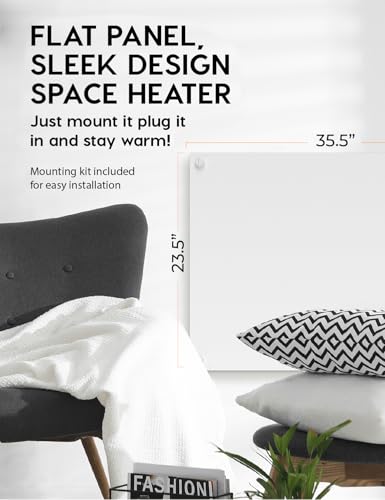 EconoHome Wall Mount Space Heater Panel - with Thermostat - 600 Watt Convection Heater - Ideal for 200 Sq Ft Room - 120V Electric Heater - Updated Model - color: White, size: 600Ws