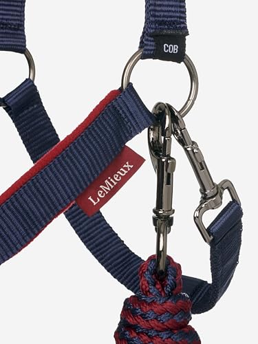 LeMieux Vogue Fleece Headcollar - Halter & Leadrope - Extra Padding, Adjustable at Curb and Poll Strap - color: Burgundy / Navy, size: x-full