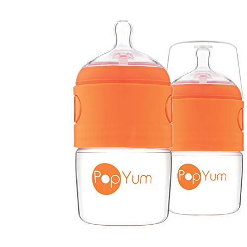PopYum 5 oz Orange Anti-Colic Formula Making Baby Bottles, 2-Pack | #1 Slow Flow Nipples, 150 ml, BPA-Free, Natural Latch, Mixing Dispenser - color: Orange, size: 5 Ounce (Pack of 2)