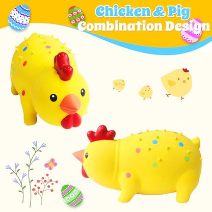 Squeaky Pig Dog Toys, Rubber Pig Dog Toys for Small, Medium & Large Dogs, Durable Interactive Latex Squeaky Chew Toys - color: Yellow