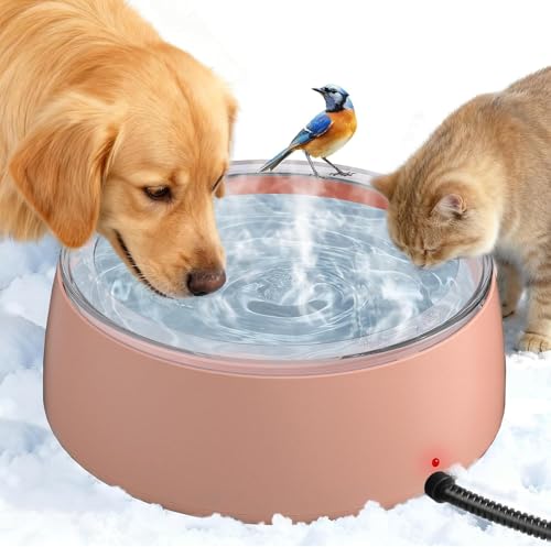 Newget 3L Heated Water Bowl, Outdoor Large Heated Dog Bowls, Outside Waterproof Heated Pet Bowl with Chew Resistant Cord, Smart Thermal Dish Provides Drinkable Water in Winter for Cat, Rabbit, Chicken - color: A-Pink