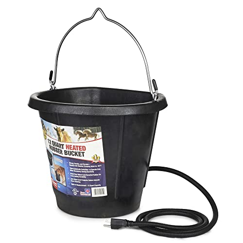Farm Innovators FB-80R Rubber 3 Gallon Flat Back Heated Bucket with Metal Handle, Built in Thermostat, and Concealed Heating Element, 70 Watt - color: 3 Gallon, size: Single