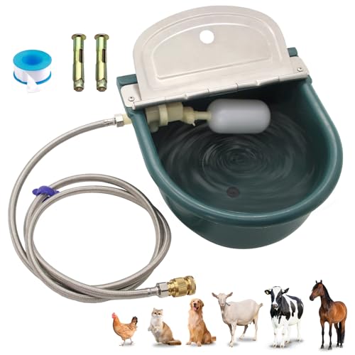 Automatic Water Bowl Plastic Livestock Waterer for Horse Cattle Goat Sheep Dog,Farm Grade Sheep Water Trough Bowl (with Drainage Hole & 39.37 inch Pipe)… (with 79inch Pipe)
