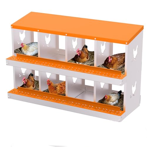 8-Panel Galvanized Steel Nesting Box for Chicken Coop - Removable Drop Tray & Ventilation - Easy Clean Laying Box for Hens, Ducks - Rustproof Design Protects Eggs - color: Orange, size: 8 compartments, without bracket