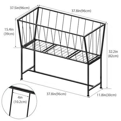 ETELI 38 Gallon Hay Feeder for Goats, Horses, Alpacas, Heavy Duty Hay Rack with Adjustable Feet Floor Livestock Feeder for Outdoor Yards, Ranch, Farm, Black