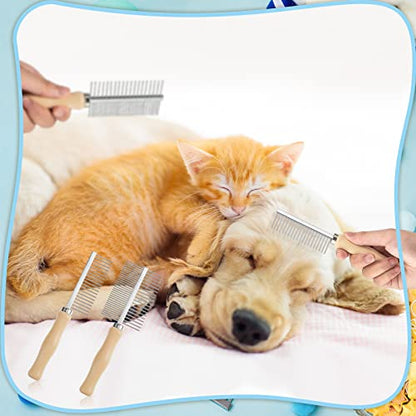 2 Pcs Dog Metal Combs Cat Wooden Handle Grooming Combs Stainless Steel Hairbrush Double Side Metal for Pet Dog Grooming Brush Pet Flea Hairbrush for Long Short Hair Fur Brush Tool