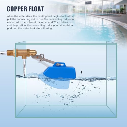 Float Valve 1/2 Inch Brass Pool Auto Fill Float Valve for Water Stock Tank Trough Water Level Control Livestock Trough Pond Switch Adjustable Fountain Pool Filler
