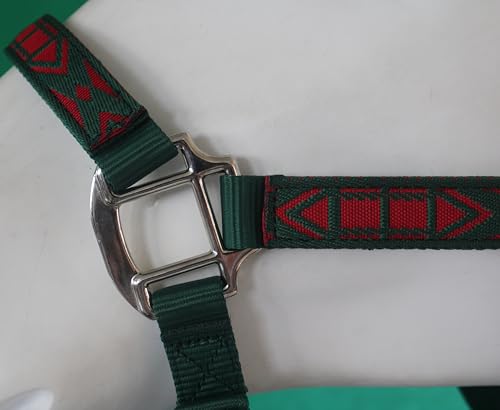Heavy Duty Soft Nylon Horse Halter, Padded and Adjustable, Chin and Throat Snap Hook Halters for Horses, Heavy-Duty Metal Buckle - color: Red Pattern