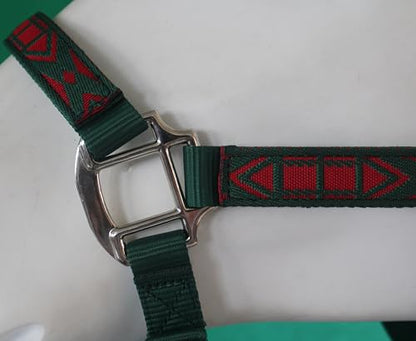 Heavy Duty Soft Nylon Horse Halter, Padded and Adjustable, Chin and Throat Snap Hook Halters for Horses, Heavy-Duty Metal Buckle - color: Red Pattern