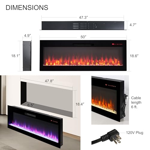 50" WiFi Electric Fireplace, Wall Fireplace Electric with Remote Control, 16 Adjustable Flame Colors, Wall Mounted/Recessed, 1400W Fireplace Insert Heater, Timer, Remote & App Control - size: 50 Inch Upgraded
