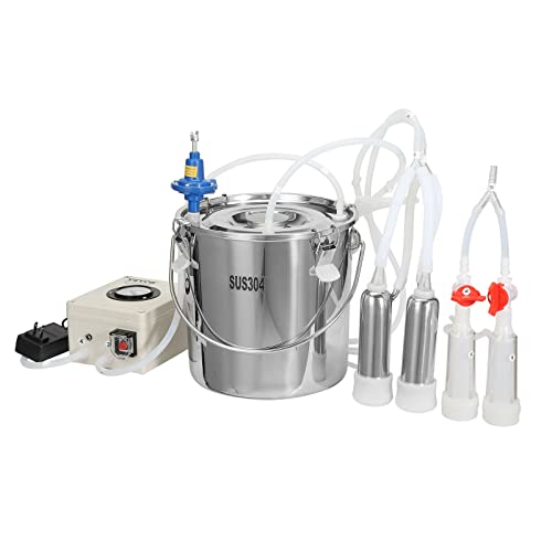 VEVOR Goat Milking Machine, 12 L 304 Stainless Steel Bucket, Electric Automatic Pulsation Vacuum Milker, Portable Milker with Food-Grade Silicone Cups and Tubes, Adjustable Suction for Cows and Sheep - size: 12 L