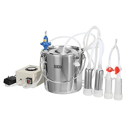 VEVOR Goat Milking Machine, 12 L 304 Stainless Steel Bucket, Electric Automatic Pulsation Vacuum Milker, Portable Milker with Food-Grade Silicone Cups and Tubes, Adjustable Suction for Cows and Sheep - size: 12 L