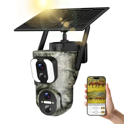 AMOROM 4G LTE Cellular Solar Camera with Dual Lens, No WiFi Needed | 2K 360° Outdoor Solar Camera Built-in SIM Card, Full Color Night Vision, IP65 Waterproof, APP Remote Control