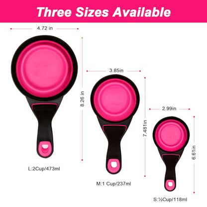 Collapsible Silicone Dog Food Scoop Foldable Pet Food Measuring Cup with Bag Clip 3 in 1 Multi-Function Silicone Dog Food Scooper (Rose Red, Medium) - color: Rose Red, size: Medium