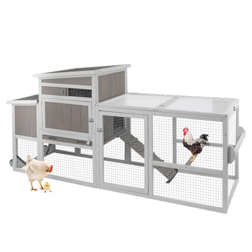 79“L Chicken Coop and Run, 2 Story Backyard Hen House with Nesting Box, Poultry Cage for 1-3 Chickens Ducks Rabbits with Removable Tray, Ramp and UV-Resistant Roof Panel - size: 78.7"L x 26.0"W x 39.0"H