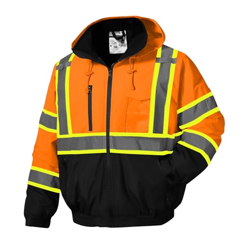 SKSAFETY High Visibility Reflective Jackets for Men, Waterproof Class 3 Safety Jacket with Pockets, Hi Vis Orange Coats with Black Bottom, Mens Work Construction Coats for Cold Weather, S,Orange - color: Orange Mix, size: Small