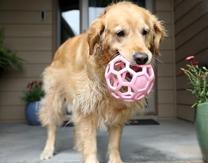 JW Pet HOL-ee Roller™, Dog Toy Puzzle Ball, Natural Rubber, Large (5.5” Inch Diameter), Pink - color: Pink, size: 5.5 Inch