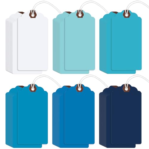 Outus 60 Pcs 4 3/4-in x 2 3/8-in Blank Large Paper Gift Tags with String and Reinforced Eyelet Wire Writable Price Tags Shipping Labels Inventory Labels(Gradient Blue) - color: Gradient Blue