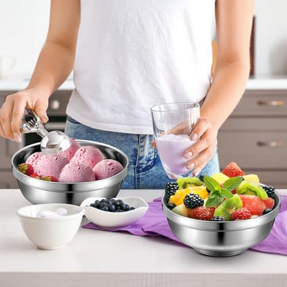 Funnymoom 8 Pack 34 oz Stainless Steel Bowls Double Walled Insulated Soup Ice Cream Metal Mixing Nesting Bowls for Serving Soup Rice Cereal - size: 34 oz