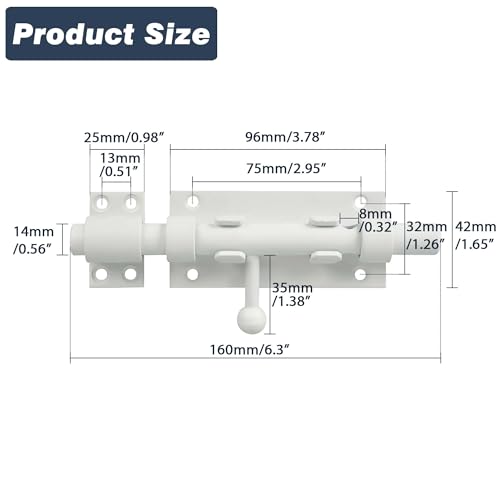 Alise Stainless Steel Gate Latch - Slide Bolt, Heavy Duty Door Latch, White Barrel Bolt, Security Slide Lock - color: White, size: 6 Inch (Regular)
