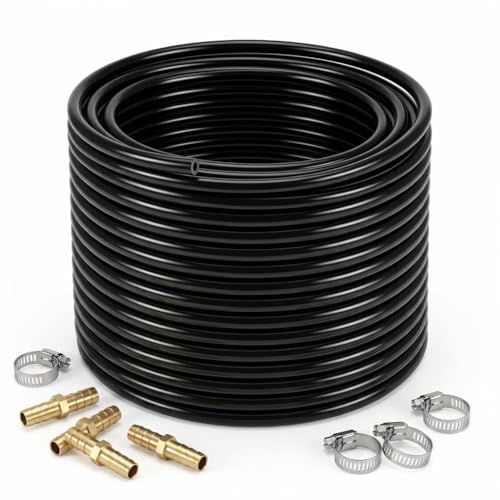 All-Weather 656ft Weighted Pond Tubing, Commercial Heavy Duty Self Sinking Pond Hose with 8 Clamps, Anti-Kink Flexible Pond Aerator Tubing for Aquaculture and Water Recirculation - size: 3/8" id - 656ft