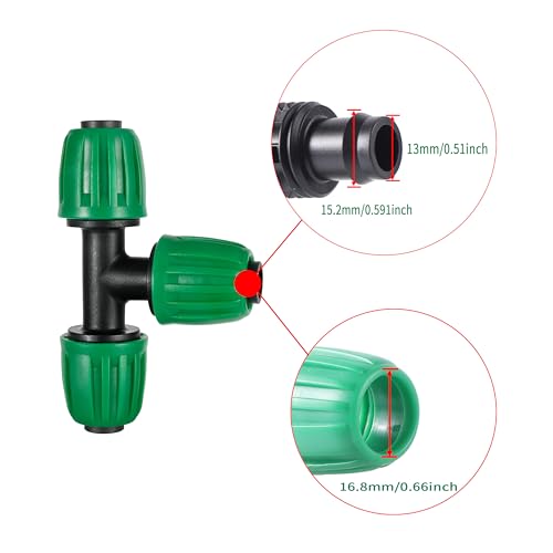 19 Pcs 1/2 Inch Drip Irrigation Fittings Kit (1/2" ID x0.6-0.63" OD) 1/2" Irrigation Tubing Connectors Barbed Locked Nuts Connectors Including 6 Tees, 6 Couplings, 4 Ends 2 Elbows,1 Switch Valves - size: 1/2 inch Fittings Kit