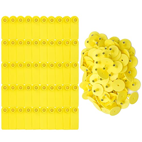 MINYULUA Blank Ear Tags 100 Pieces Blank Livestock Ear Tags for Goat | Livestock Identification Animal Ear Tag for Sheep Cattle Cows Pigs Cattle Hog, TPU Material, Easy to Identify(Yellow) - color: Yellow