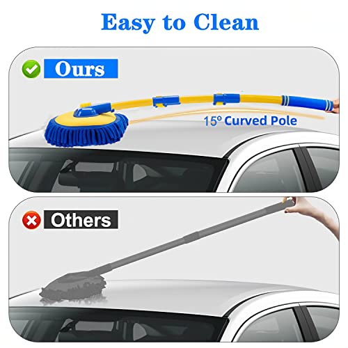 Mveqrrn Upgrade Car Wash Brush with Long Handle,Car Wash Brush Car Cleaning Brush Kit Car Wash Mop Car Wash Brush with Telescopic Pole Car Washing Brush with Scratch-Free Replacement Head(Blue - color: Blue-001