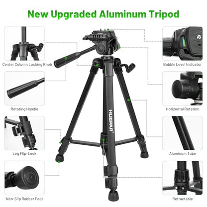 Laser Level Tripod, Huepar 47” Tripod for Cross Line Laser Distance Measures, Phone and Camera, Aluminum Professional Tripod Stand with 1/4" Thread Mount, Carry Bag and Phone Holder, ET11 - size: 47 inch