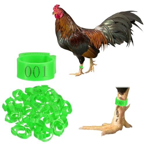 Generic 50-Pack Adjustable Chickens Leg Bands, 17-22 mm Plastic Poultry Identification Chicken Leg Rings for Turkey/Duck/Goose/Chicks, Colorful Numbered Foot Clip on Tags [Green]