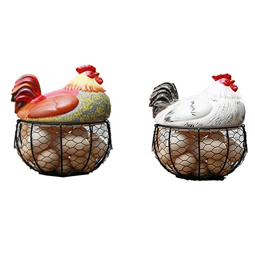 Ceramic Egg Holder Chicken Wire Egg Basket Fruit Basket Collection Hen Ornaments Decoration Kitchen Storage 19CMX22CM(B)