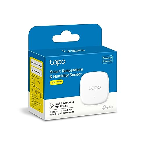 TP-Link Tapo Smart Temperature and Humidity Sensor T310, White, Requires Tapo Hub, High-Accuracy Swiss-Made Sensor, Real-Time Notifications, Free Data Storage, Long-Lasting Performance