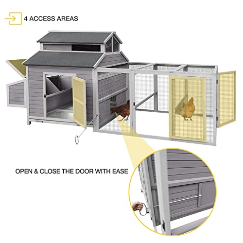 Aivituvin Super Large Outdoor Wooden Chicken Coop Hen House Poultry Cage for 8-10 Hens w/Ramps, Run, Nesting Box, Wire Fence, 115in