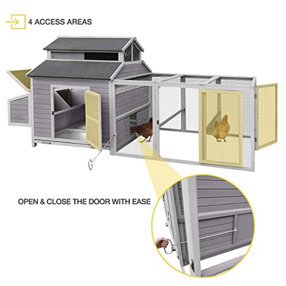 Aivituvin Super Large Outdoor Wooden Chicken Coop Hen House Poultry Cage for 8-10 Hens w/Ramps, Run, Nesting Box, Wire Fence, 115in