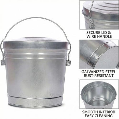 Galvanized Steel Locking Lid Storage Can, 6 Gallon, Heavy Duty Metal Pail for Bird Seed, Dry Pet Food, Charcoal Ash, Rodent Proof, Rust Resistant with Wire Bail Handle