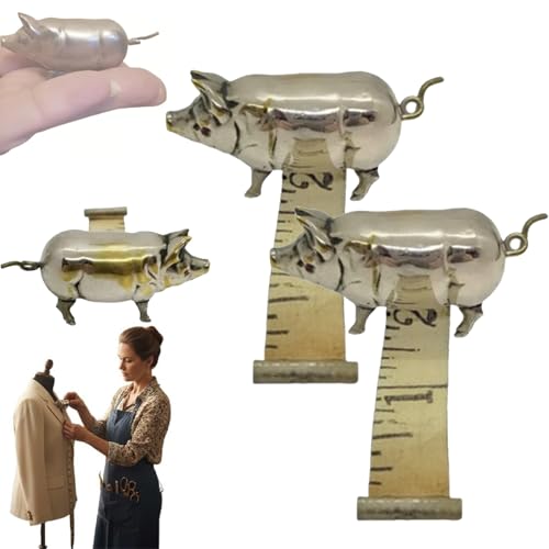 Antique-Inspired Pig Mini Tape Measure, Retractable Portable Vintage Metal Pig Soft Measuring, Retro Pig Design, Shiny Metallic, Antique-Style Look with Charming Pig (2PCS) - color: 2PCS