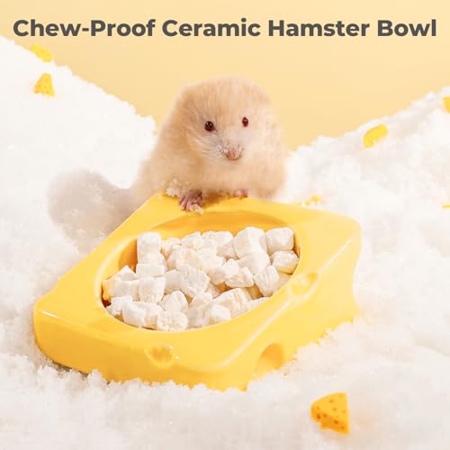 Hamster Food Bowl - Ceramic Guinea Pig Bowl Chew-Proof 4.3in | Small Pet Anti-Turning Food & Water Feeding Dish for Rabbit, Gerbils, Mice, Rats, Chinchillas -Cute Cheese-Shaped - color: white