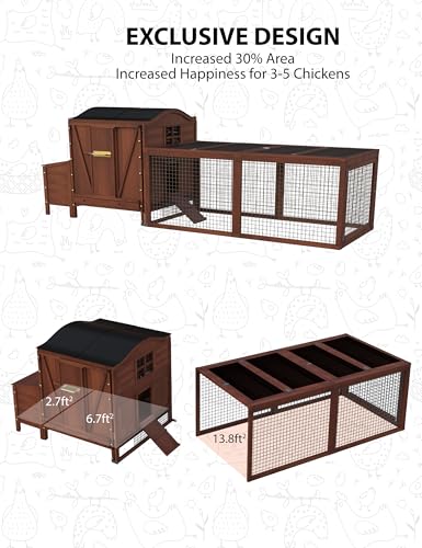 Hipicute Wooden Poultry Cage for 3-5 Chickens, 106in Chicken Coop with Run, Outdoor Hen Coop with Waterproof Roof, Nesting Box, Pull Out Trays and Ramp, Red - color: Red