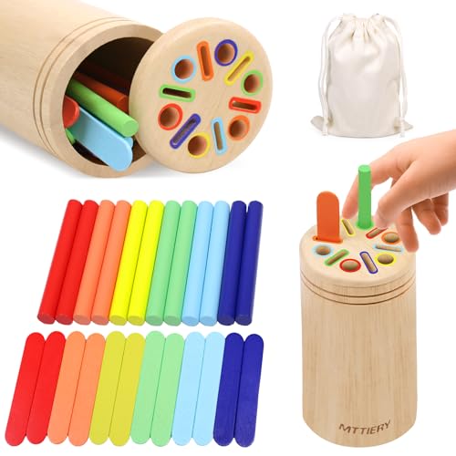 Montessori Wooden Color Sorting Toys for 18 Month Old,Preschool Learning Activities Educational Fine Motor Matching Game,Birthday Gifts for Boys Girls - color: Ice Cream Stick