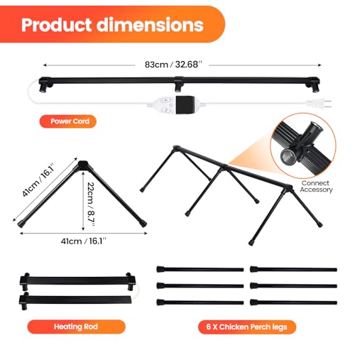 Heated Chicken Perch for Coop Thermo Heated Roosting Bar for Chickens Adjustable Temperature Heated Perch for Chicken Prevents Frozen Toes, Overheat Protection Chick Warm Coop Accessories