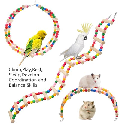 11-Step Bird Ladder Bridge,21.26 x 3.15 inch Raw Wood and Edible Dye,2 Pieces Pet Hamster Climbing Ladder Swing Toys Suitable for Small to Medium Birds,Bird Cage Accessories (11 Ladders -2pcs) - size: 11 Ladders -2pcs