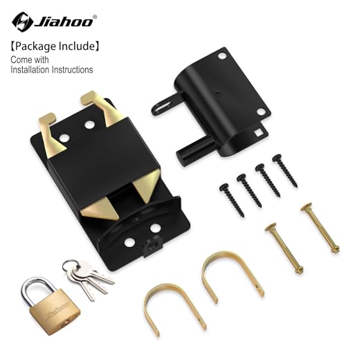 JIAHOO 2 Way Farm Gate Latch, Heavy Duty Gate Latches for Metal Tube Gates, Two-Way Livestock Gate Latch Hardware for Cattle Gate Horse Corrals, Ranches, Pastures, Cages, with Brass Padlock & 3 Keys - style: Farm Gate Latch & Padlock