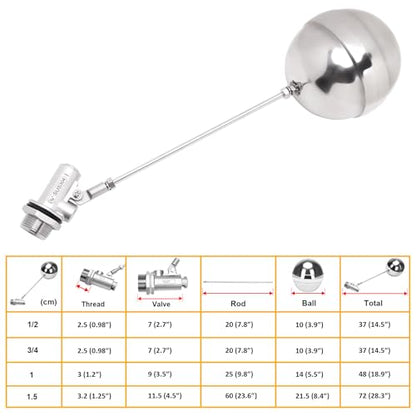 Stainless Steel Float Ball Valves - 3/4" NPT Male Thread Flow Control Float Sensor Valve Automatic Water Level Control Float For Tank Pond Water Tower (pack of 2) - size: 0.75 Inch