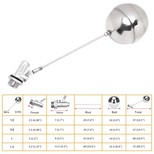 Stainless Steel Float Ball Valves - 3/4" NPT Male Thread Flow Control Float Sensor Valve Automatic Water Level Control Float For Tank Pond Water Tower - size: 0.75 Inch