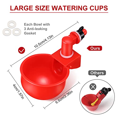 Patelai Chicken Water Cups, Chicken Waterer Cups Summer Water Feeder Cup 3/8 Inch Thread Automatic Filling Waterer Poultry Drinking Bowl for Duck Turkey Bunny(Red,6 Pieces) - color: Red