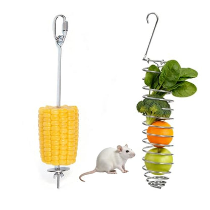 2Pcs Rat Enrichment Toys,Bird Cage Food Fruit Vegetable Holder,304 Stainless Steel Foraging Toy,Fancy Mice Cage Accessories Puzzle Toy,Hanging Rodent Toys Slow Feeder,Bird Foraging for Parakeet