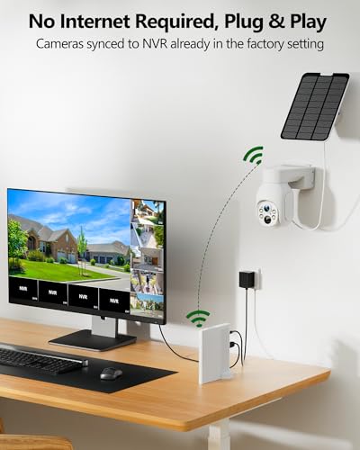 Solar Cameras Wireless Outdoor, 4MP Home Security Camera System, No Subscription, 360° Pan & Tilt, Color Night Vision, 5G & 2.4G WiFi, 500GB HDD 10CH NVR, Motion Detection for Farm Ranch Home