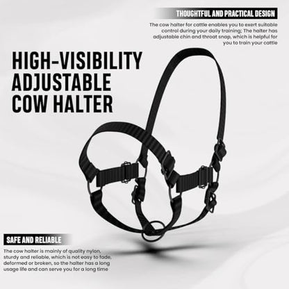 HADZAM Adjustable Nylon Cow Halter | Calf Halter one Halter for (1 Year to Full Size) Easy Adjustable Straps elimates the Need of Ill-Fitting Cattle Halter - color: BLACK