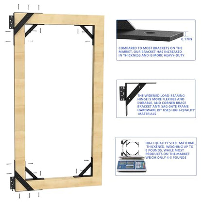 JUGREAT Fence Gate Kit Gate Hardware, Anti Sag Gate Kit Heavy Duty No Sag, Gate Corner Brace Bracket for Wooden Fence Gate-1Pack